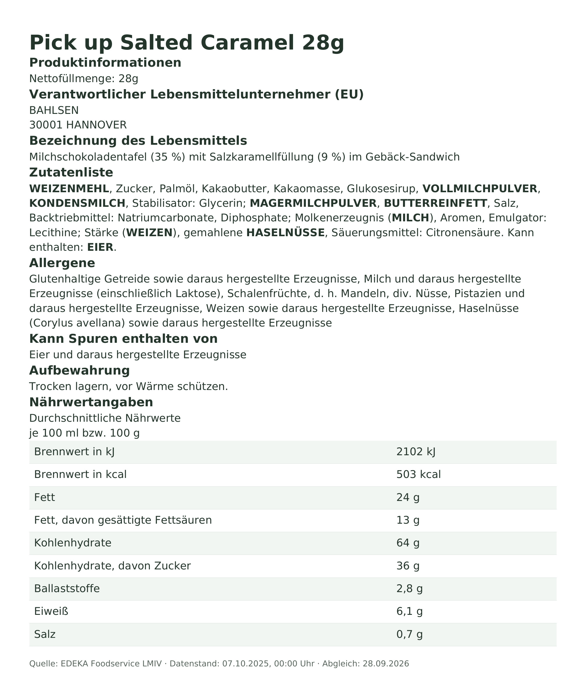 Produktinformationen – Pick up Salted Caramel 28g