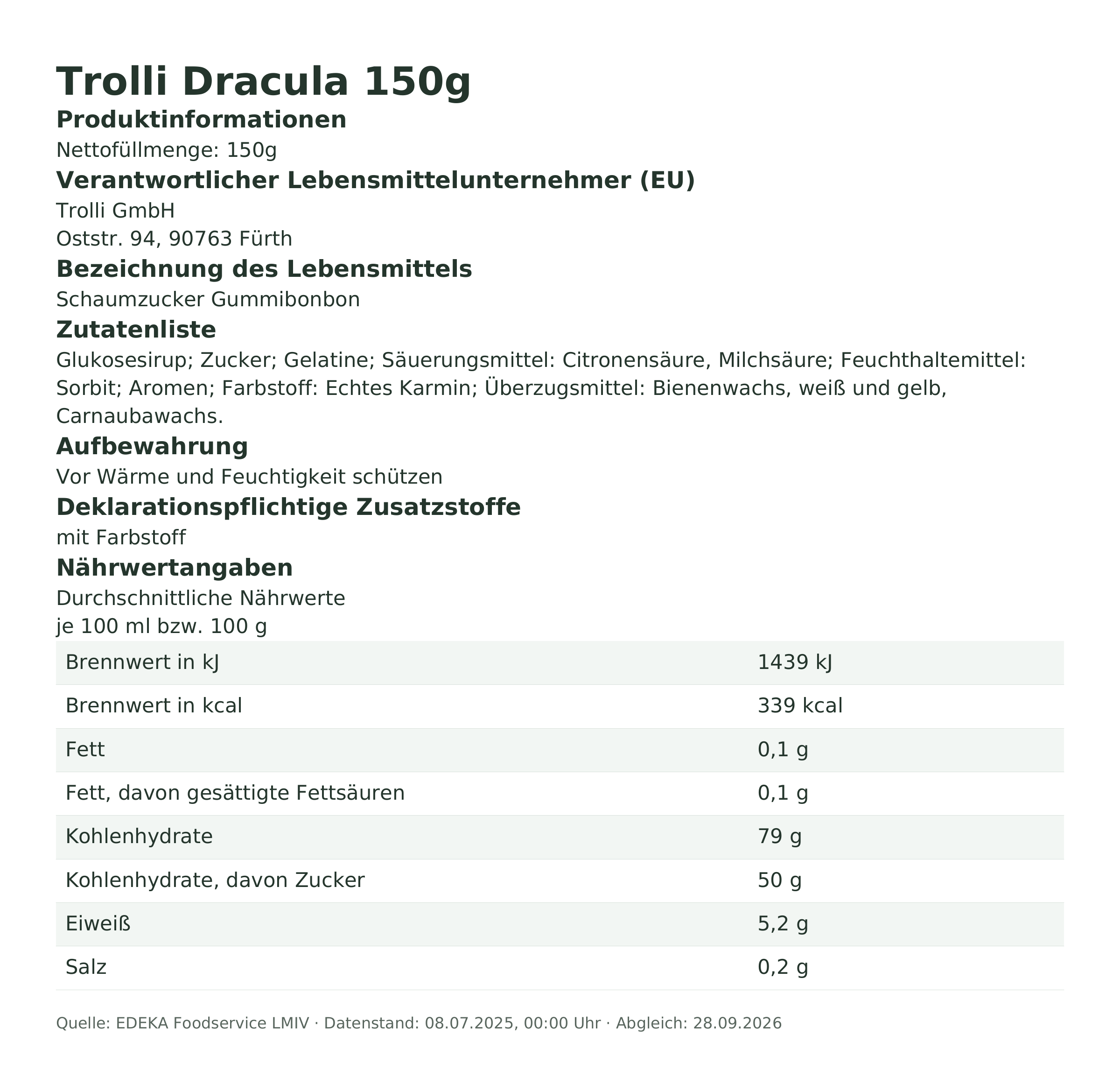 Produktinformationen – Trolli Dracula 150g