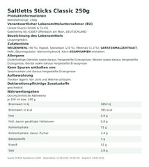 Produktinformationen – Saltletts Sticks Classic 250g