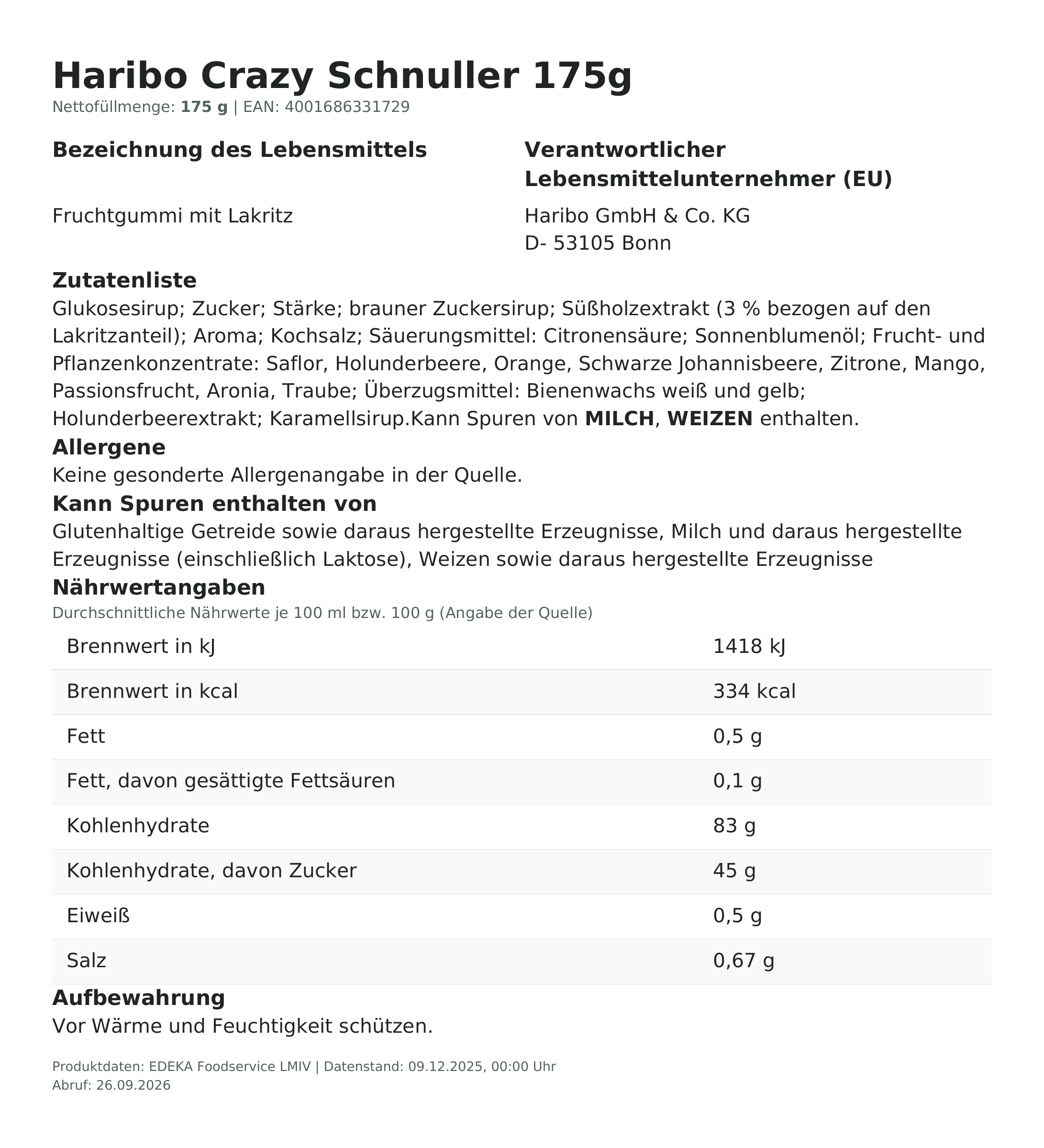 Produktinformationen – Haribo Crazy Schnuller 175g