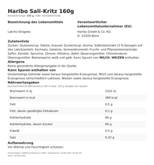 Lebensmittelinformationen: Haribo 160g Sali Kritz