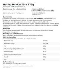 Produktinformationen – Haribo Dunkle Tüte 175g