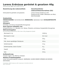 Lebensmittelinformationen: Lorenz Erdnüsse geröstet & gesalzen 40g
