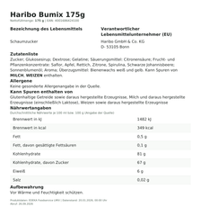 Produktinformationen – Haribo Bumix 175g