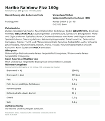 Produktinformationen – Haribo Rainbow Fizz 160g