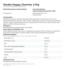 Lebensmittelinformationen: Haribo 175g Happy Cherries