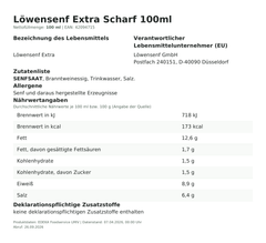 Lebensmittelinformationen: Löwensenf Tb.Extra 100ml
