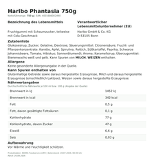 Lebensmittelinformationen: Haribo Dose 750g Phantasia