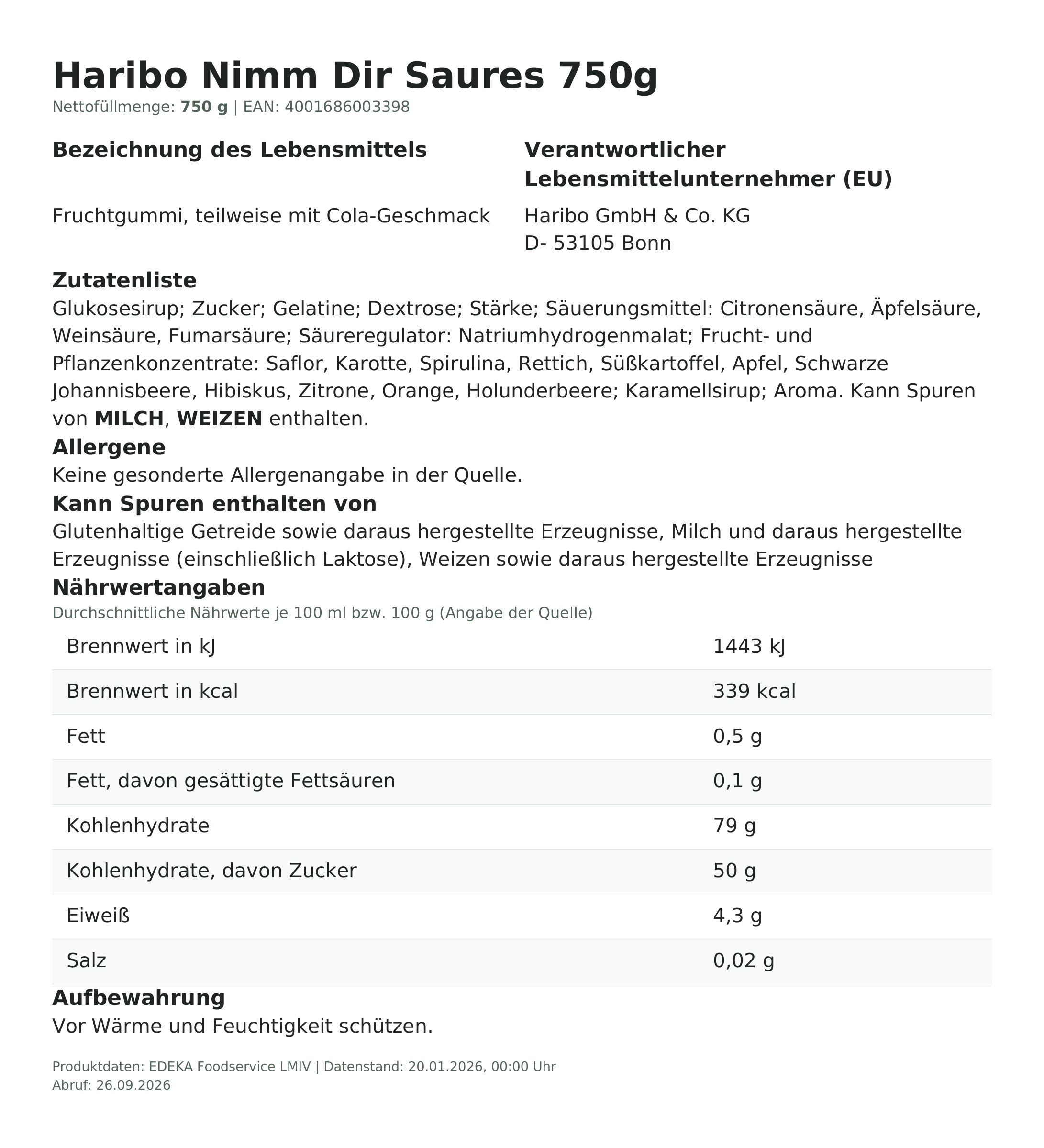Produktinformationen – Haribo Nimm Dir Saures 750g