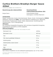 Produktinformationen – Curtice Brothers Brooklyn Burger Sauce 420ml