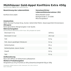 Produktinformationen – Mühlhäuser Gold-Appel Konfitüre Extra 450g