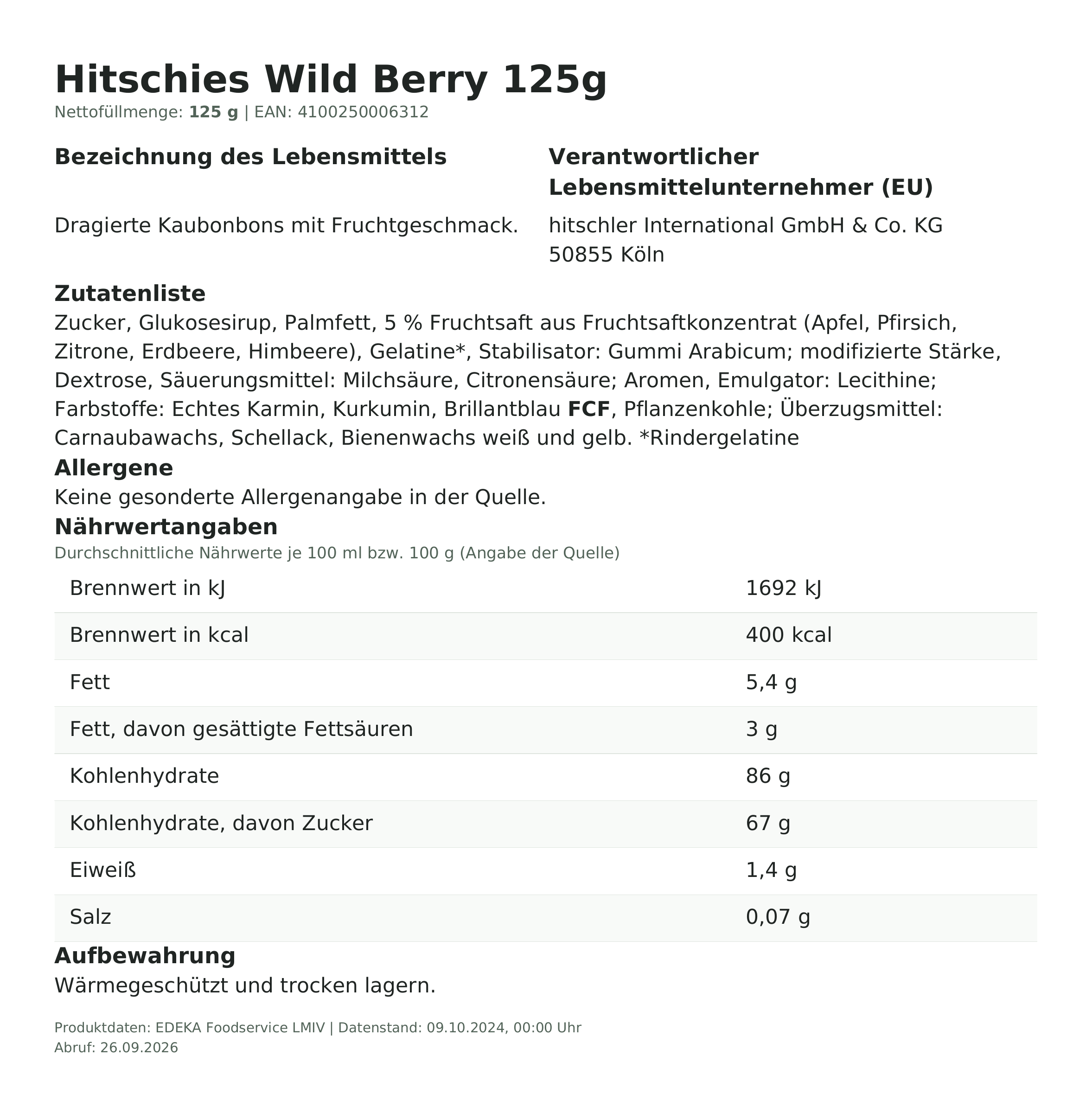 Produktinformationen – Hitschies Wild Berry 125g