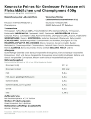Produktinformationen – Keunecke Feines für Geniesser Frikassee mit Fleischklößchen und Champignons 400g
