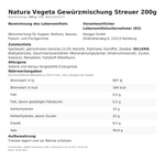 Produktbild anzeigen: Produktinformationen zum Einzelprodukt – Natura Vegeta Gewürzmischung Streuer 200g