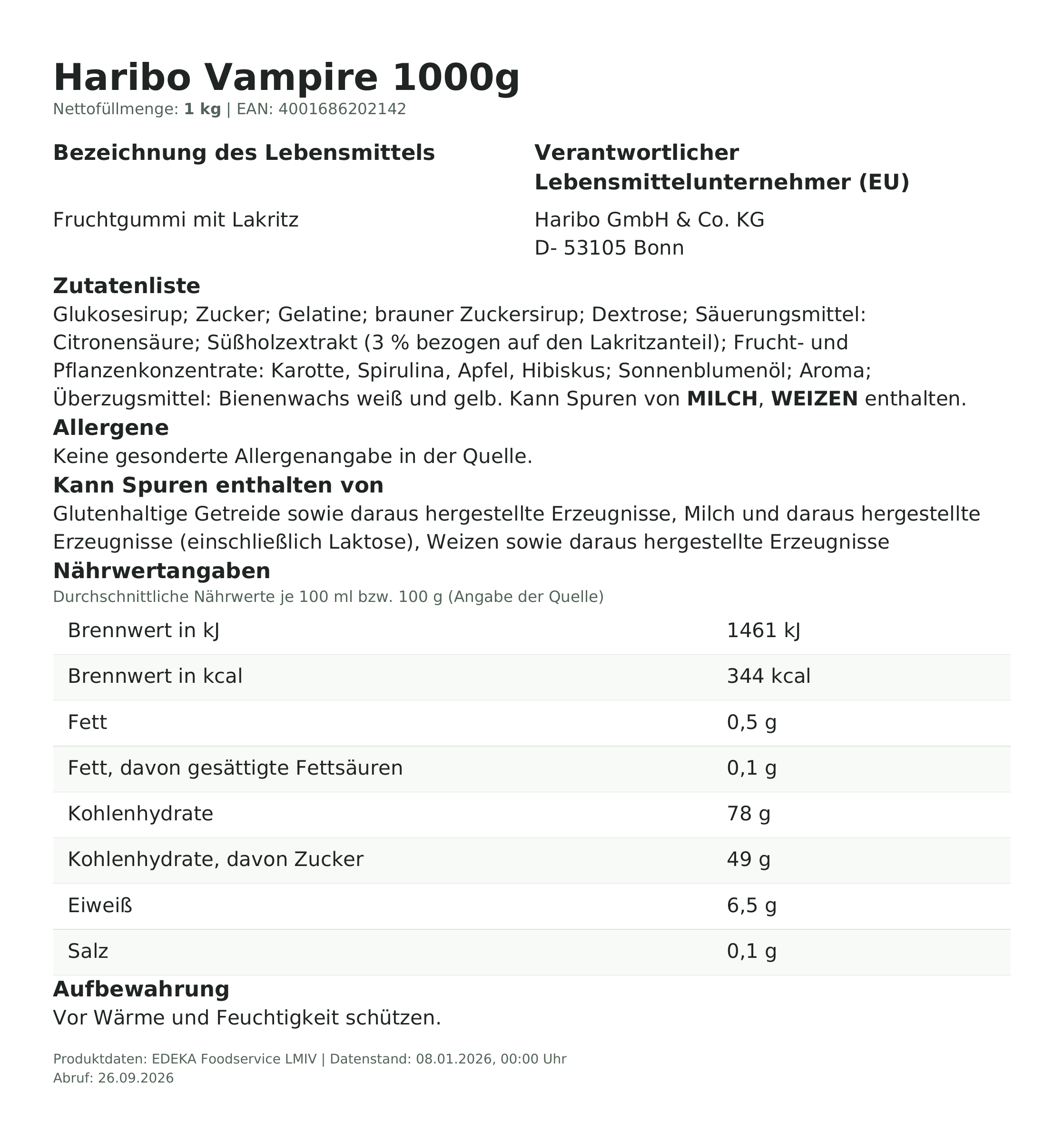 Produktinformationen – Haribo Vampire 1000g