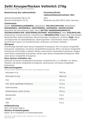 Lebensmittelinformationen: Zetti Knusperflocken Vollmilch 270g