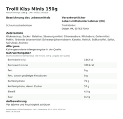 Lebensmittelinformationen: Trolli Kiss Minis 150g