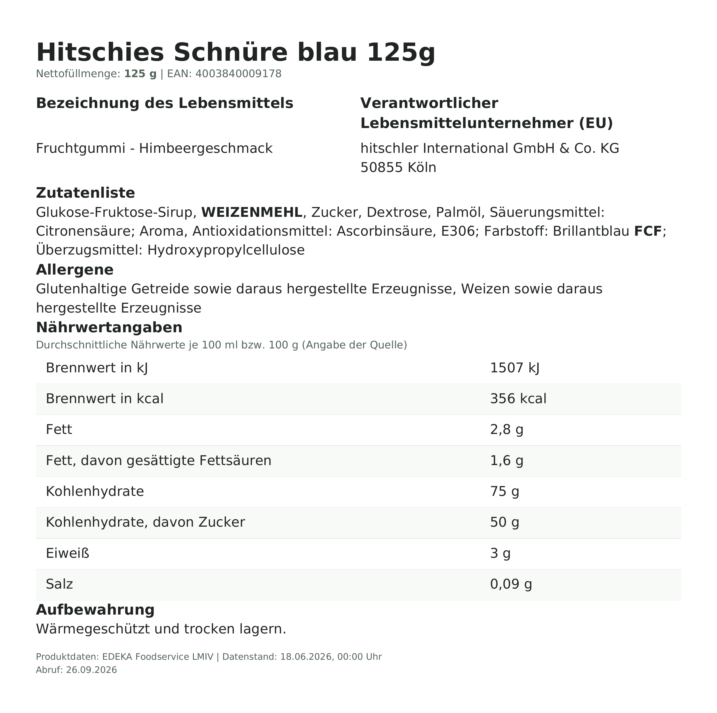 Produktinformationen – Hitschies Schnüre blau 125g