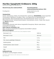 Produktinformationen – Haribo Spaghetti Erdbeere 200g