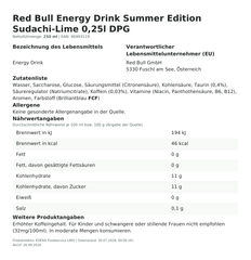 Produktinformationen – Red Bull Energy Drink Summer Edition Sudachi-Lime 0,25l DPG