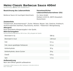 Produktinformationen – Heinz Classic Barbecue Sauce 400ml