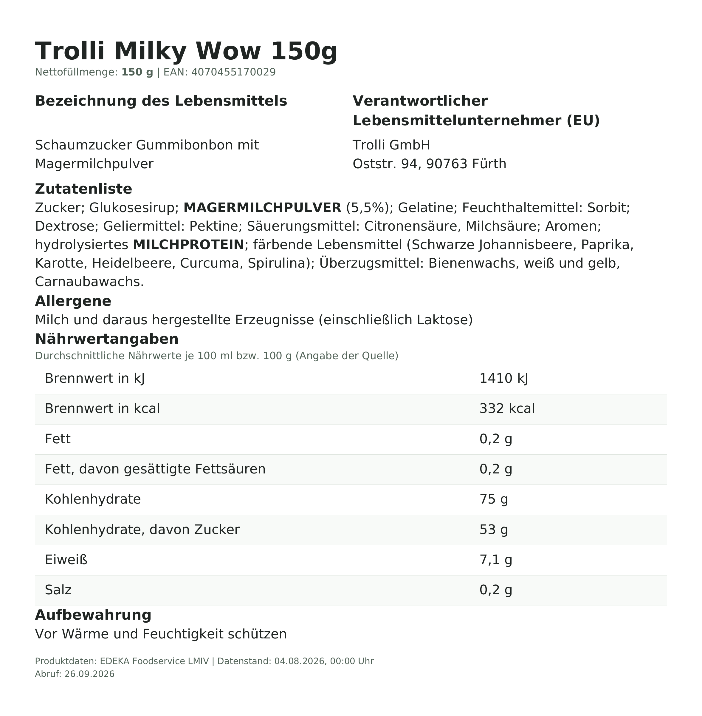 Produktinformationen – Trolli Milky Wow 150g