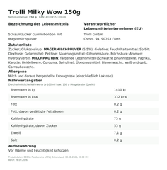 Produktinformationen – Trolli Milky Wow 150g