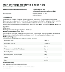 Produktinformationen – Haribo Mega Roulette Sauer 45g