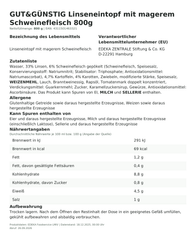 Linseneintopf mit magerem Schweinefleisch 800g – Lebensmittelangaben