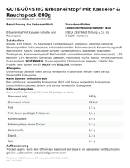 Produktinformationen – Gut&Günstig Erbseneintopf mit Kasseler & Rauchspeck 800g