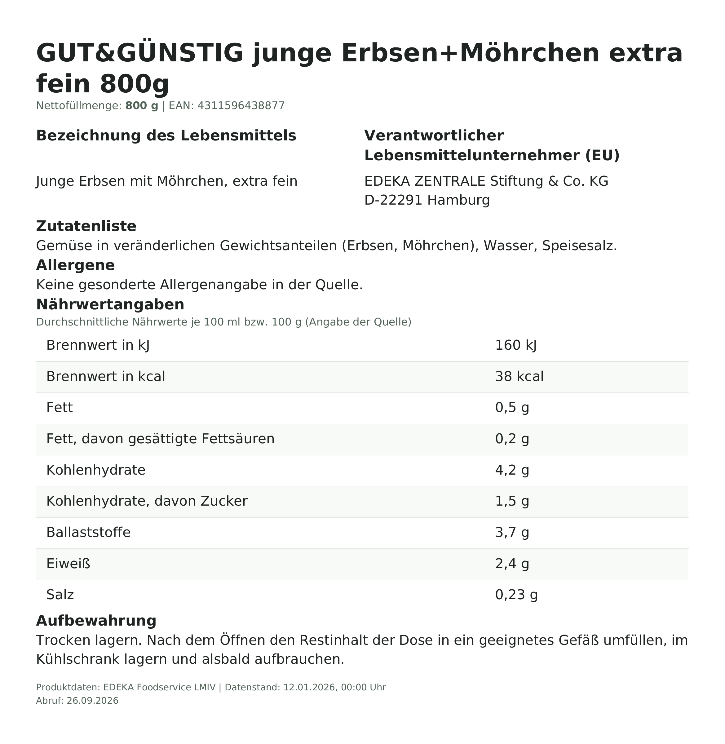 Lebensmittelinformationen: GUT&GÜNSTIG junge Erbsen+Möhrchen extra fein 800g