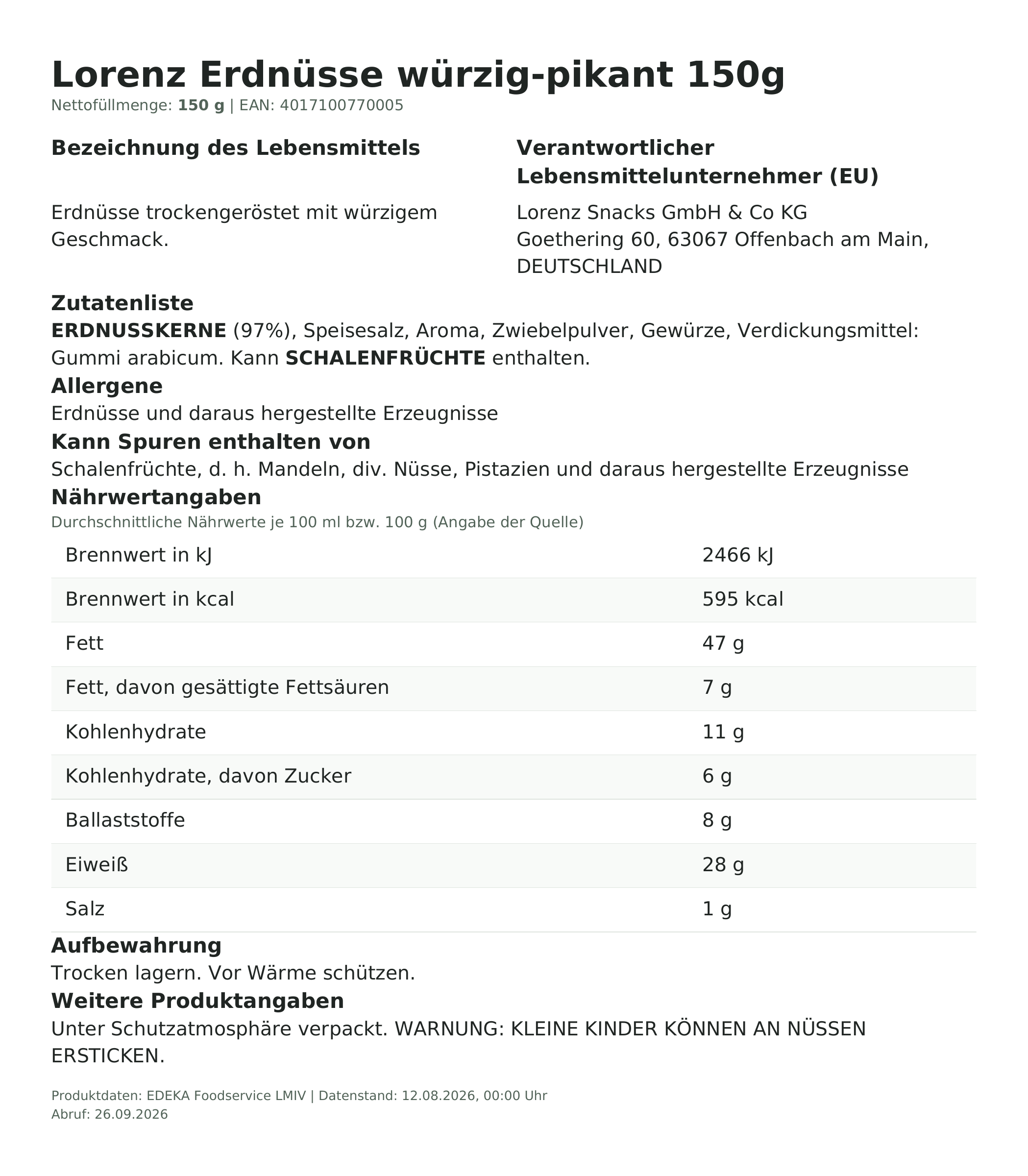 Lebensmittelinformationen: Erdnüsse würzig pikant 150g