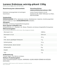 Lebensmittelinformationen: Erdnüsse würzig pikant 150g