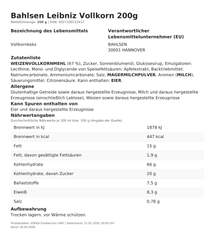 Produktinformationen – Bahlsen Leibniz Vollkorn 200g