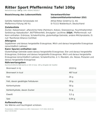Lebensmittelinformationen: Ritter Sport 100g Pfefferminz