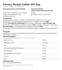 Lebensmittelinformationen: Ferrero Pocket Coffee 5er 62g