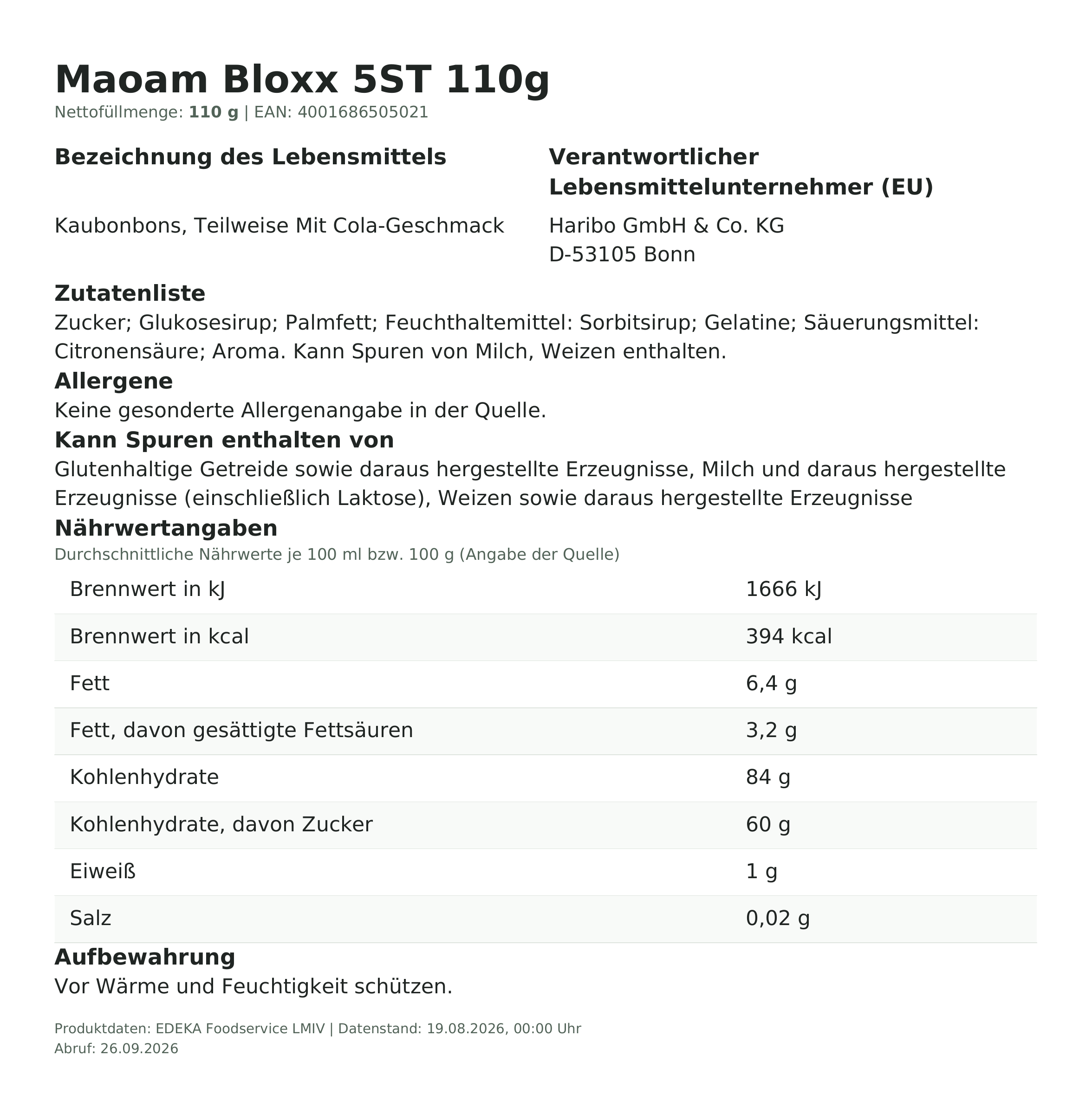 Lebensmittelinformationen: Maoam Bloxx 5ST 110g