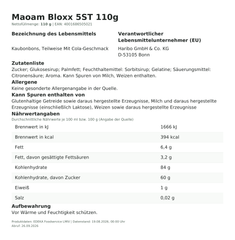 Lebensmittelinformationen: Maoam Bloxx 5ST 110g