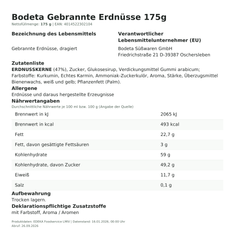 Lebensmittelinformationen: Bodeta Gebrannte Erdnüsse 175g