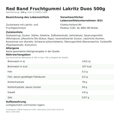 Lebensmittelinformationen: Red Band Fruchtgummi Lakritz Duos 500g