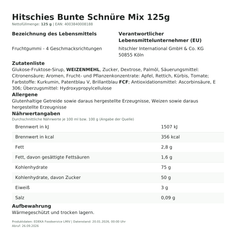 Produktinformationen – Hitschies Bunte Schnüre Mix 125g