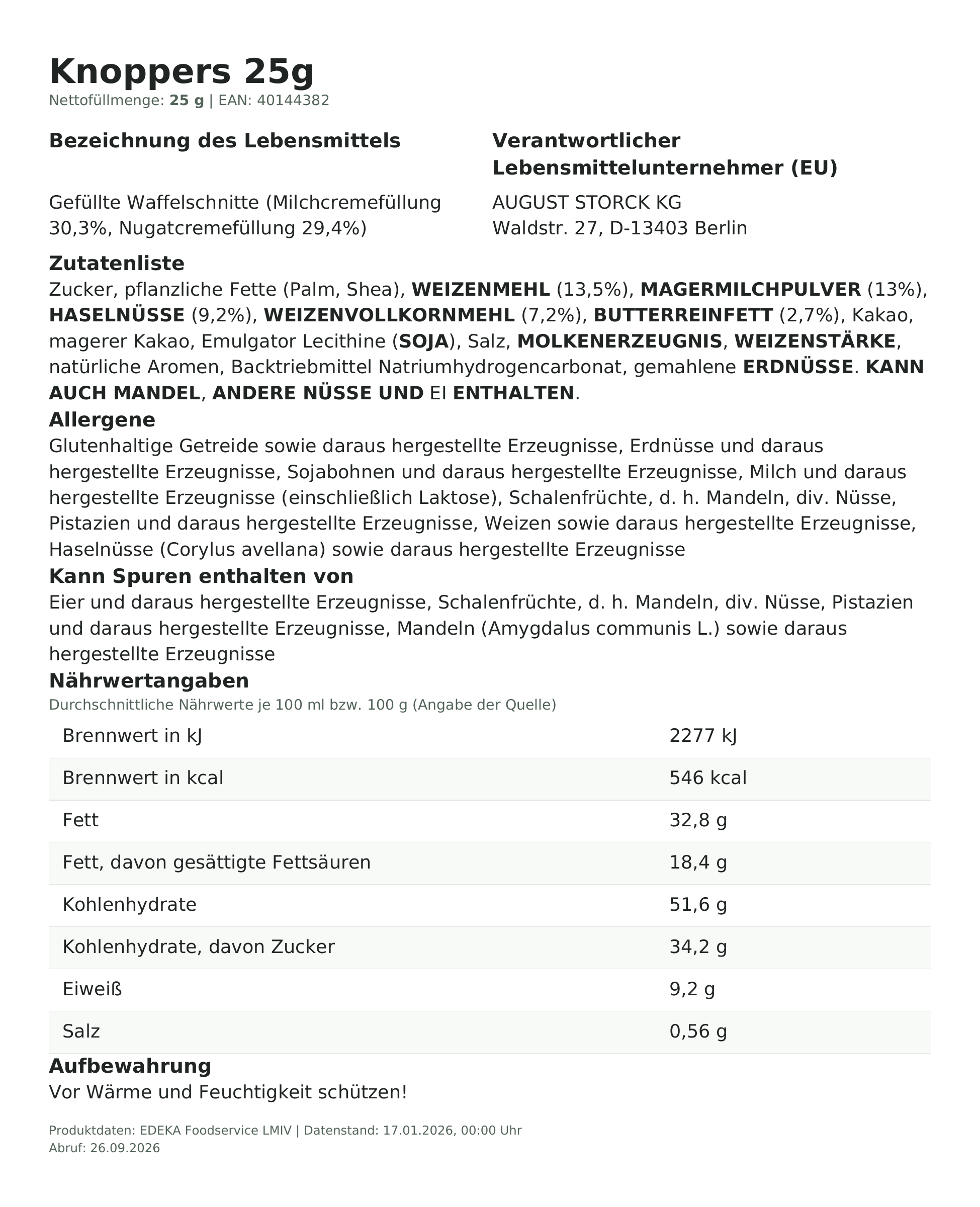 Produktinformationen – Knoppers 25g