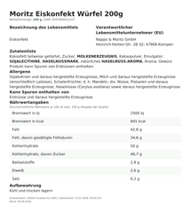 Lebensmittelinformationen: Moritz Eiskonfekt Würfel 200g