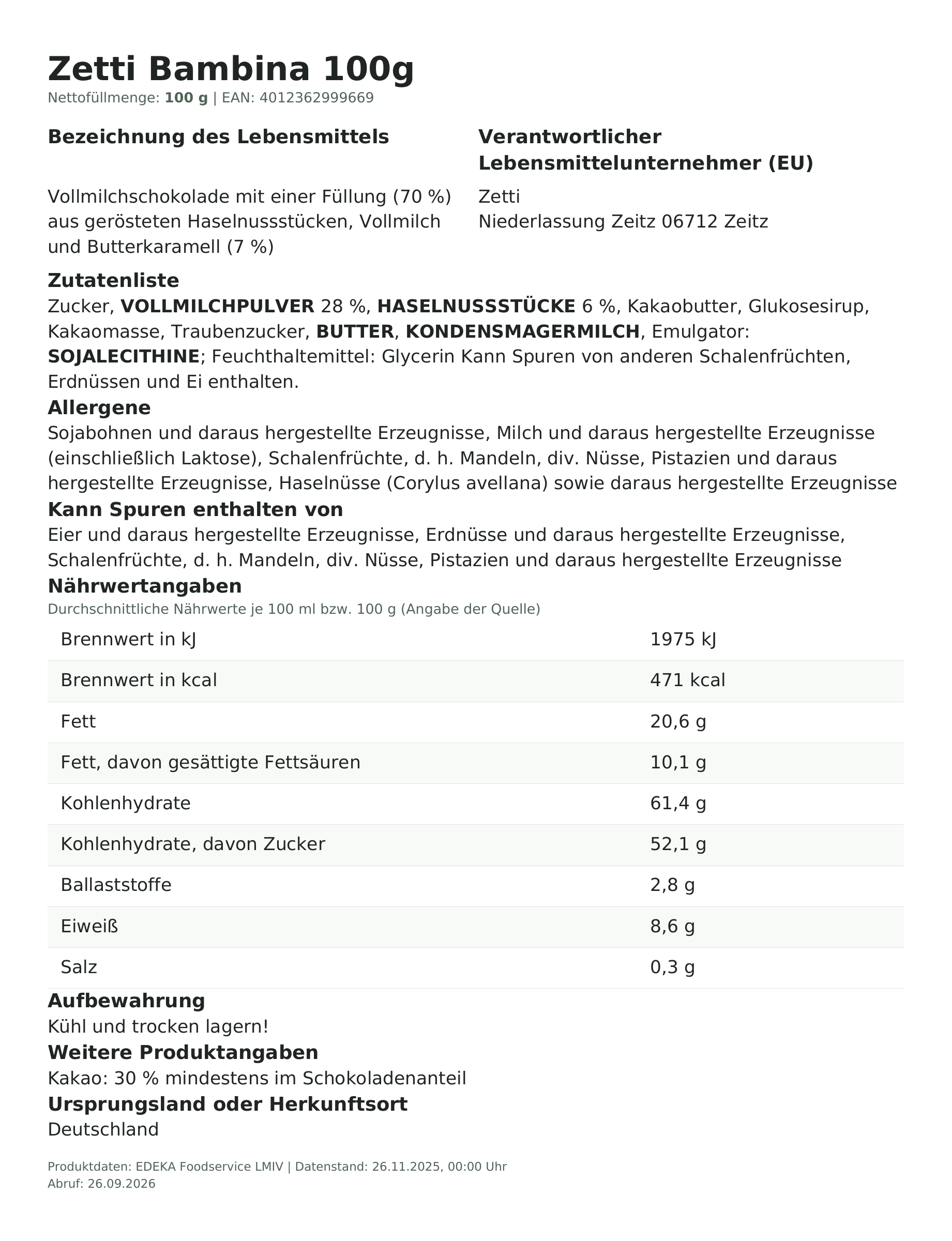 Produktinformationen – Zetti Bambina 100g