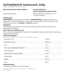 Produktinformationen – Gut&Günstig Salzbrezeln 250g