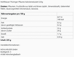 Mühlhäuser Thüringer Pflaume Kalorienreduziert 225g