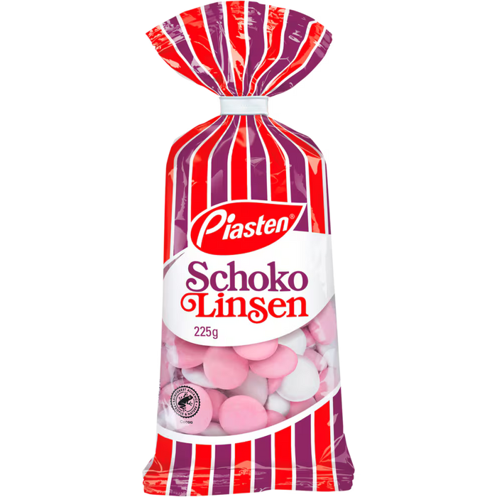 Piasten Schokolinsen 225g - Schokolade-Dragees mit 53 % Schokolade und Zuckerüberzug