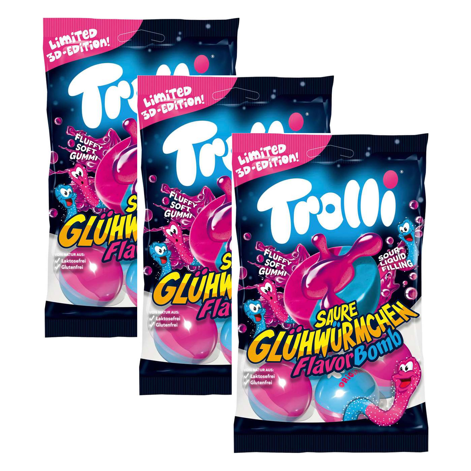 Trolli Flavor Bomb Saure Glühwürmchen – 3 x 75 g (225 g)
