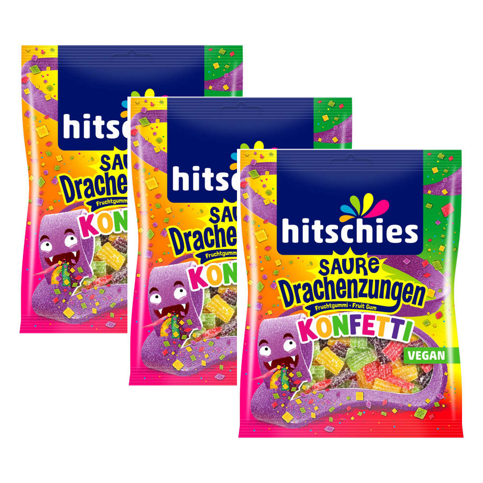 Hitschies Saure Drachenzungen Konfetti – 3 x 125 g (375 g)
