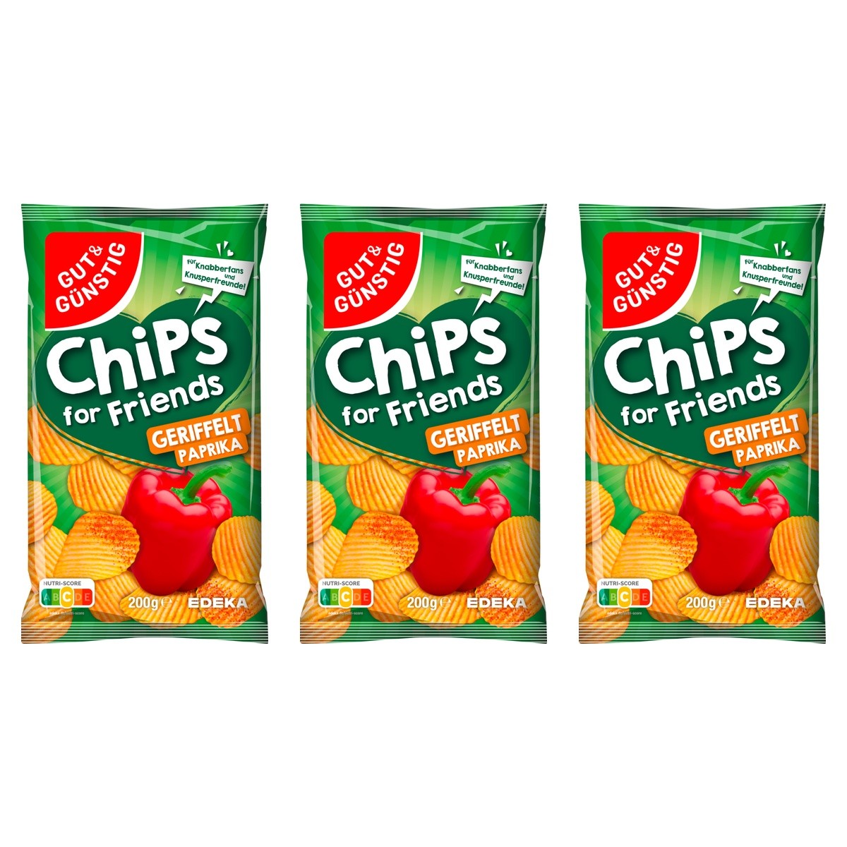 Gut&Günstig Riffelchips Paprika – 3 x 200 g (600 g)